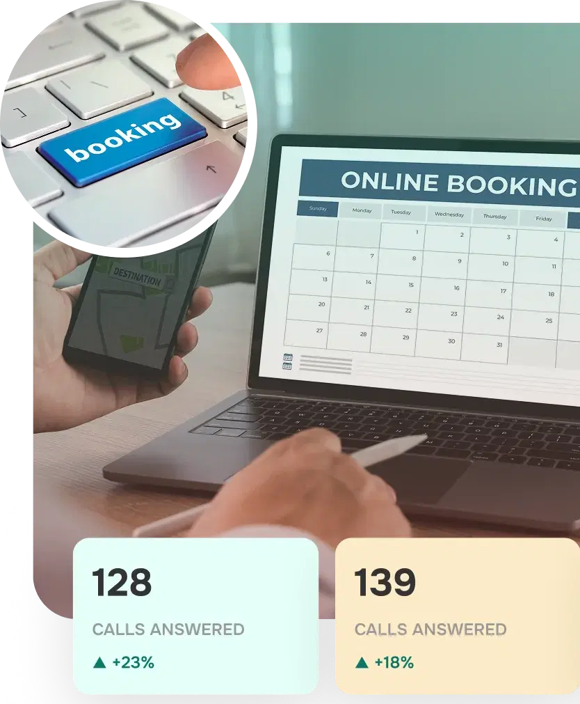 Smart Booking — online booking calendar with call-answered stats