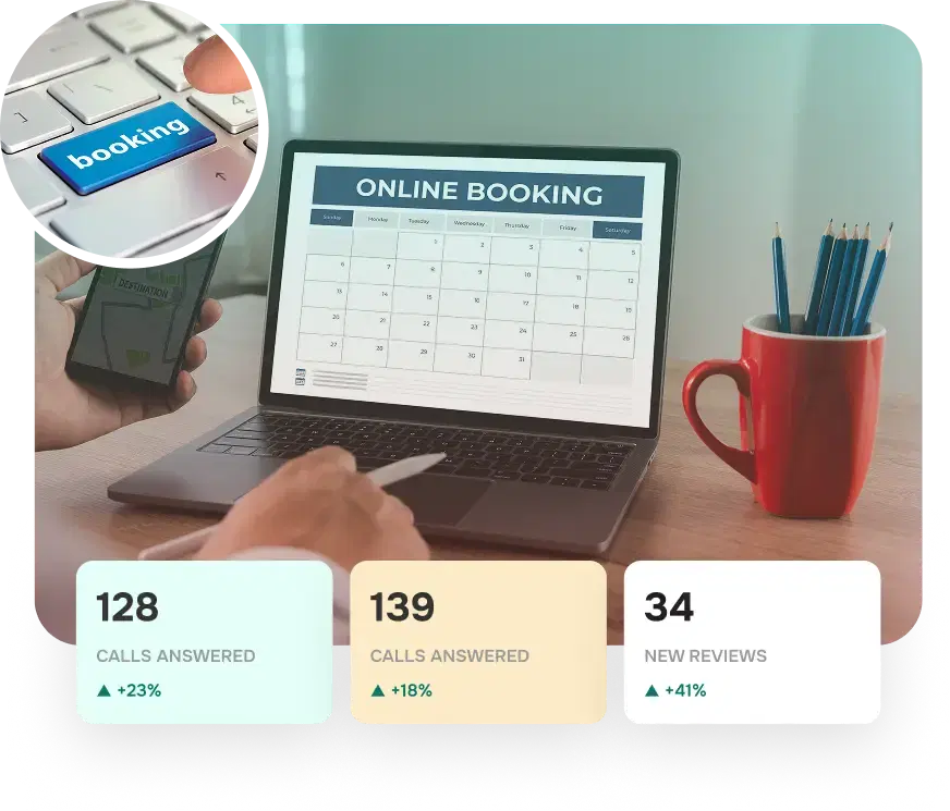 Smart Booking — online booking calendar with call-answered stats